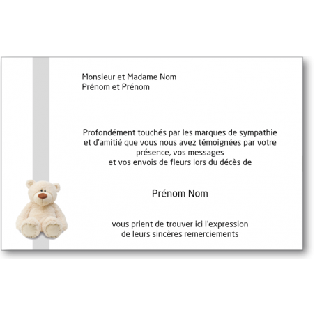 Carte de Remerciements Condoléances - ENF2